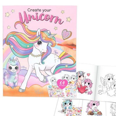 Leksaker Ylvi Pyssel bok Create your UNICORN med 64st Stickers Rosa