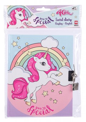 Pyssel Dagbok diary med lås 18x14cm UNICORN Rainbow