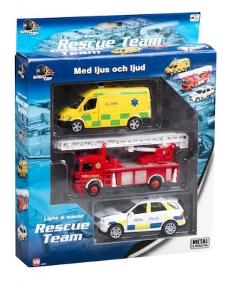 VN 3-Pack bilar -  Polis Brandbil Ambulans Ljus & Ljud 40691
