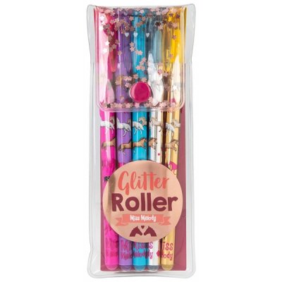 MISS MELODY Häst Hästar Horse Färgpennor 5st Glitter Roller Pennor rest 5
