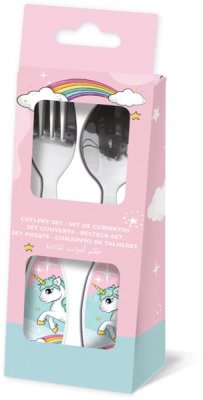 Unicorn Enhörning Rainbow Bestick Cutlery Sked & Gaffel i metall 14cm