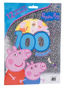 Peppa Pig Greta Gris Klistermärken Stickerset 12st Blad att färglägga 100 stickers