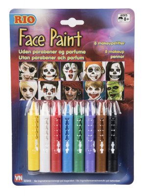 Rio Make Up Face Paint Ansiktsmålning 8st pennor / 8st färger större