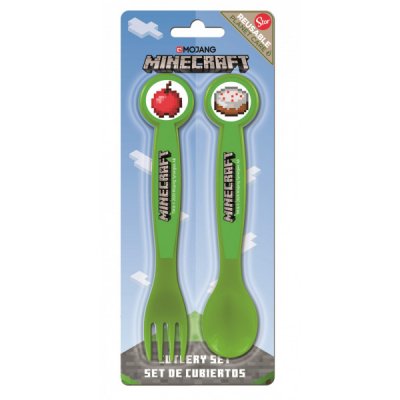Minecraft Bestick Cutlery Set 40416 Sked & Gaffel Plast Gröna 16cm